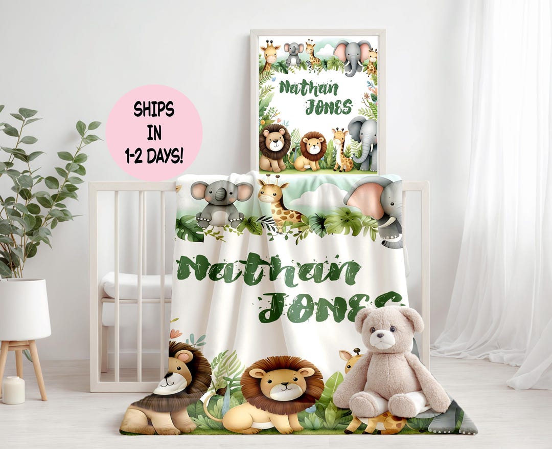 Personalized Boy Safari Baby Blanket, Jungle Nursery Keepsake - Etsy