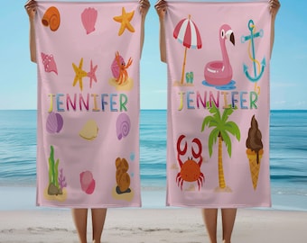 Personalized Kids Beach Towel, Custom Name, Summer Vacation Gift