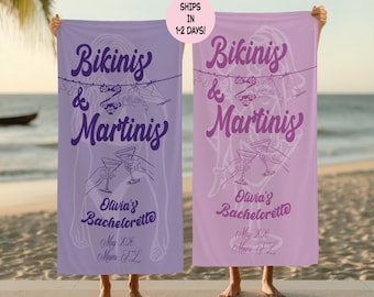 Personalized Bikinis & Martinis Bachelorette Towel, Custom Bridal Party Towel