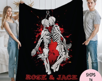 Personalized Skeleton Couple Blanket, Goth Wedding Anniversary Gift