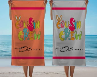 Personalized Cousin Crew Beach Towel, Family Vacation Gift