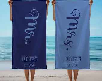 Personalized Mr. and Mrs. Beach Towel, Custom Anniversary Gift