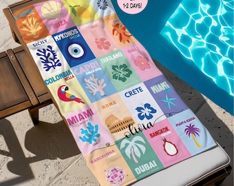 Personalized City Beach Towel, Unique Custom Name Travel Gift
