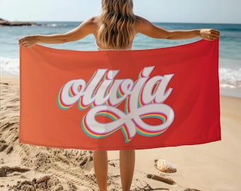 Retro Personalized Beach Towel, Custom Name Pool Towel