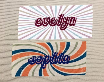 Retro Striped Beach Towel, Custom Name Vintage Pool Towel