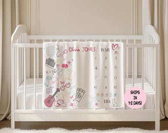 Personalized Baby Girl Milestone Blanket, Custom Photo Prop, Keepsake Gift