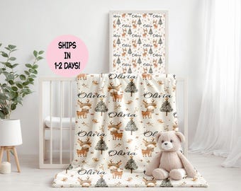 Personalized Jungle Animals Baby Girl Blanket, Custom Safari Name Blanket