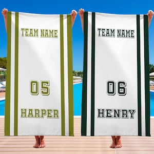 Custom Sport Beach Towel, Girls or Boys Pool Towel, Baseball, Basketball, Football, Hockey, Swim, Volleyball Team Towel, School Teams Towel