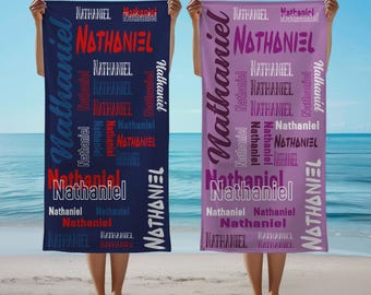 Personalized Name Collage Beach Towel, Vacation Gift