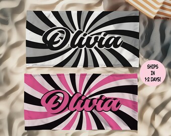 Personalized 70s Retro Groovy Beach Towel, Vintage Swirl Name Pool Towel