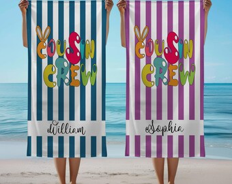 Personalized Cousin Crew Beach Towel, Friends, Girls, Boys or Family Trip