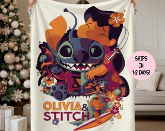 Personalized Stitch Blanket, Cartoon Alien Throw, Custom Name Gift