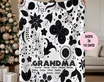 Custom Floral Grandma Blanket: Personalized Minky & Sherpa Throw