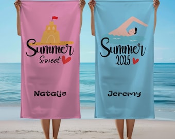 Personalized Summer Theme Beach Towel, Custom Vacation Gift