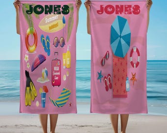 Personalized Name Beach Towel, Custom Vacation Pool Towel