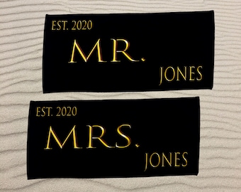 Personalized Mr. and Mrs. Beach Towel, Custom Couple Honeymoon Gift