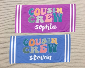 Personalized Cousin Crew Beach Towel, Custom Name Pool Towel, Family Reunion & Trips Gift