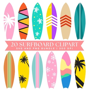 Surfboard SVG PNG Bundle, Beach Life Clipart, Hawaii Summer Surf Digital Download, Tropical Wave Design for Cricut & Sublimation.