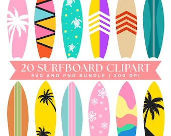 Surfboard SVG PNG Bundle, Beach Life Clipart, Hawaii Summer Surf Digital Download, Tropical Wave Design for Cricut & Sublimation.