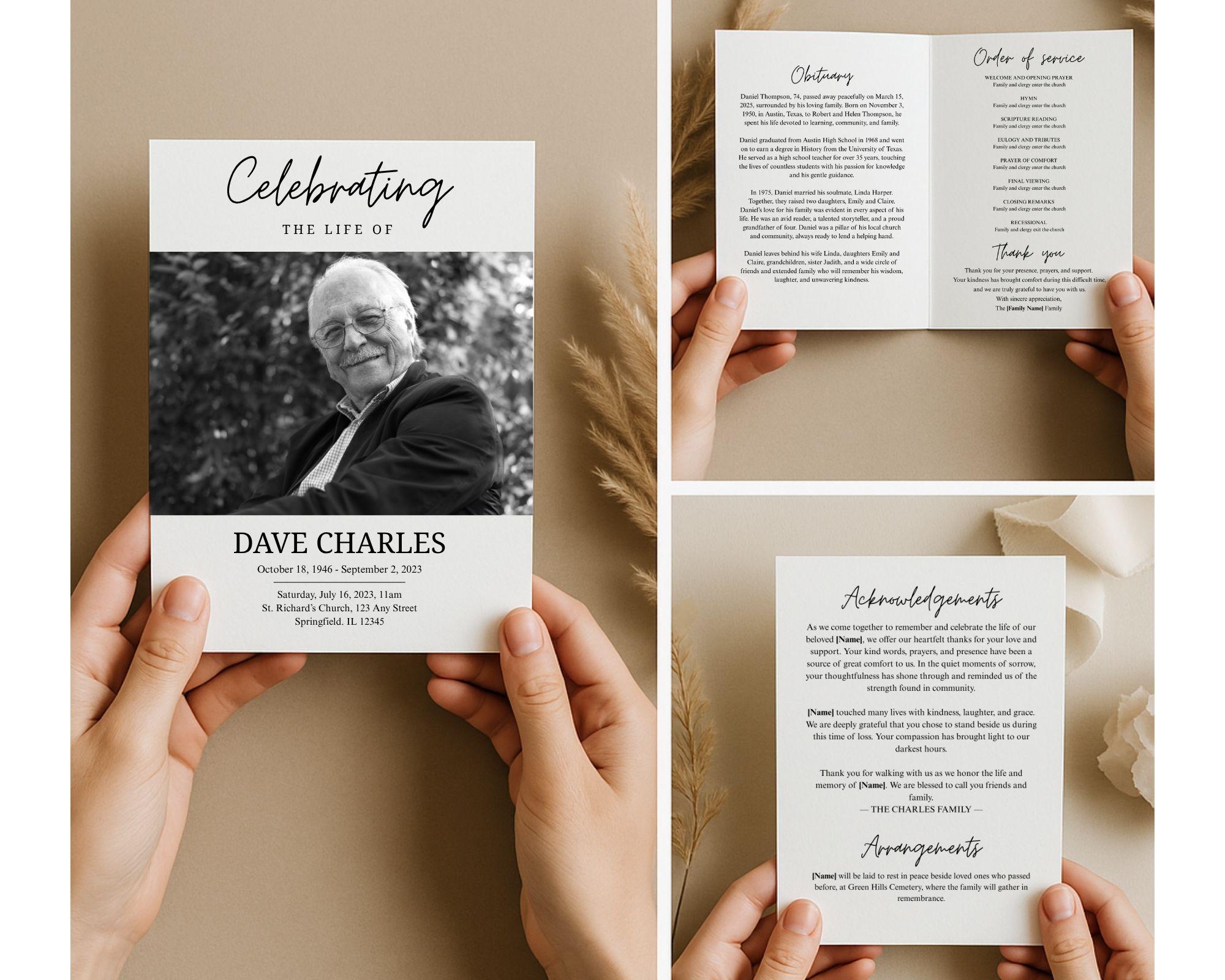 Funeral Program Template, Memorial Program, Editable Memorial Service ...