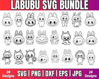 24 Labubu SVG Bundle, Cute Labubu Clipart, PNG SVG Eps Jpg Dxf, T-Shirt Design, Cricut Silhouette, Instant Download