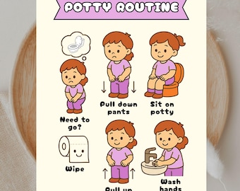 Potty Training Chart for Girls, Autism Visual Routine, Toddler Toilet Training Printable, PDF & JPEG Download, Kids Bathroom Routine