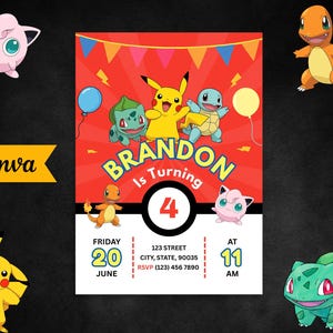Pokemone Birthday Boy Invitation | Pokemone Birthday Invitation | Printable Birthday Party Invitations | Digital Kids Party Invite
