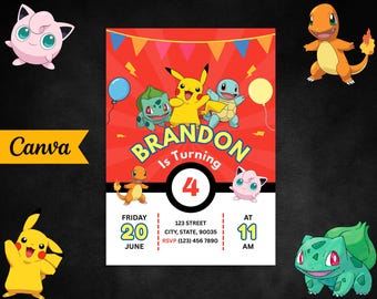 Pokemone Birthday Boy Invitation | Pokemone Birthday Invitation | Printable Birthday Party Invitations | Digital Kids Party Invite