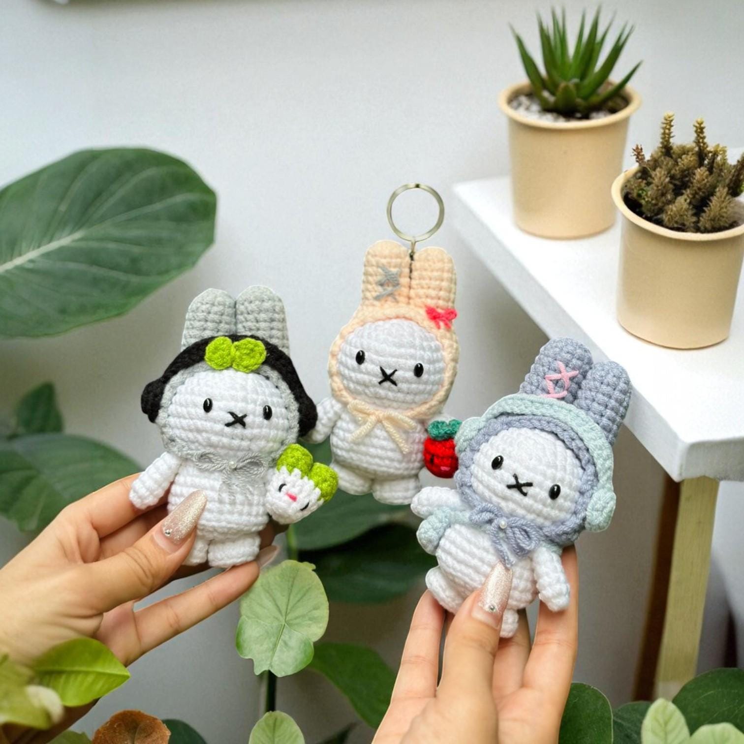 Handmade Crochet Miffy Bunny Keychain Set – Kawaii Amigurumi