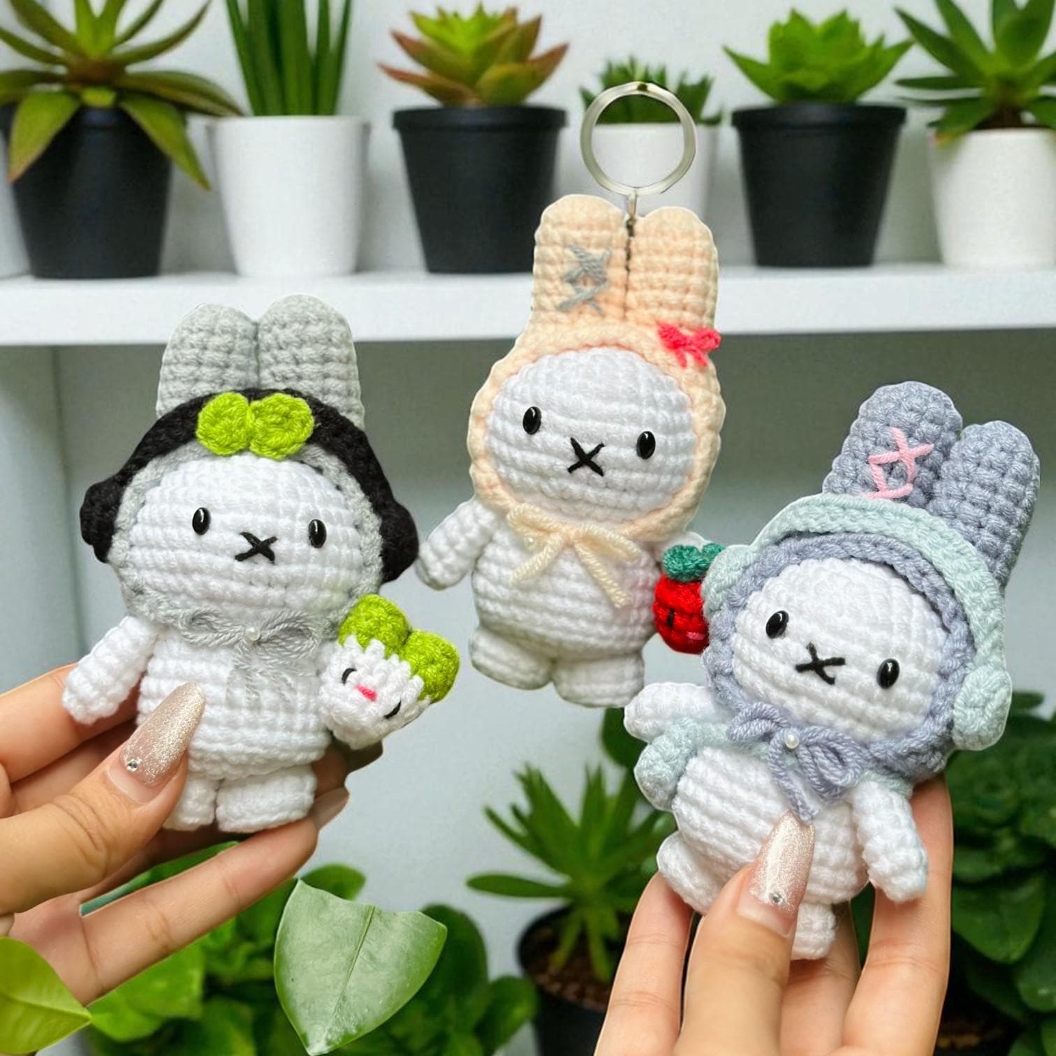 Handmade Crochet Miffy Bunny Keychain Set – Kawaii Amigurumi