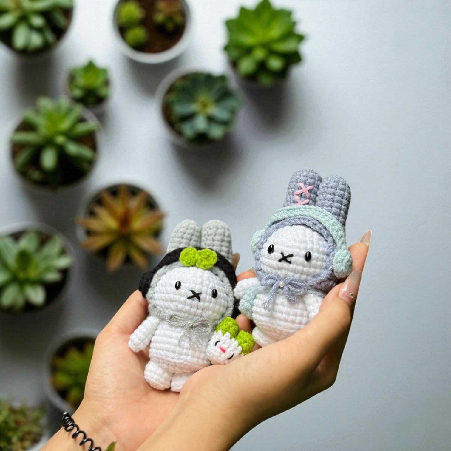 Handmade Crochet Miffy Bunny Keychain Set – Kawaii Amigurumi