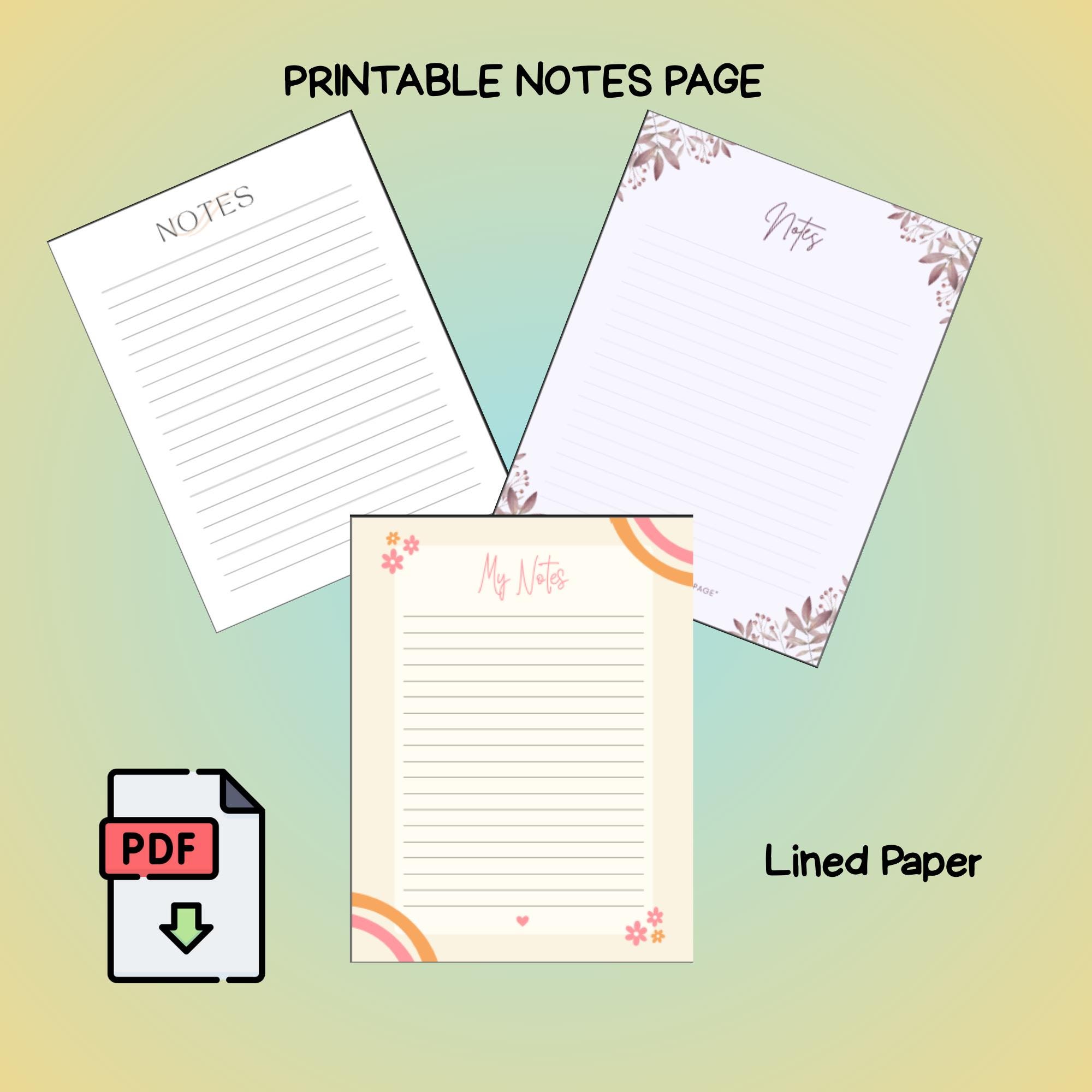 Printable Notebook Paper Templates – Lined, Unlined & Grid (PDF) - Etsy ...