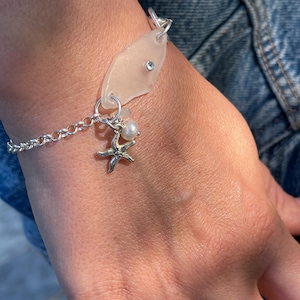 Nautical sea glass bracelet, sterling silver bracelet for women, minimalist summer jewelry, elegant nautical jewelry, gift for girlfriend