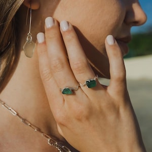 Sea foam green engagement ring, sea glass sterling silver jewelry, surfer wavy ring, elegant promise ring, beach birthday present
