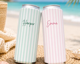 Monogrammed Bachelorette Party Can Cooler, Custom Floral Beer Hugger for Girls Weekend, Personalized Name Beach Bach Favors