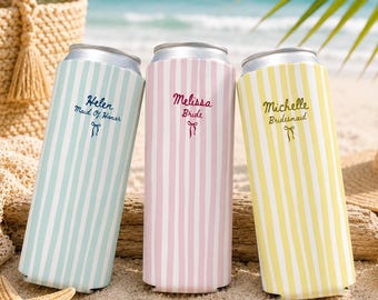 Monogrammed Slim Can Cooler, Custom Name Beach Bachelorette Party Favors, Maid Of Honor Skinny Can Coolers, Bridesmaid Gift