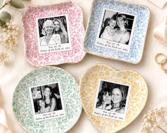 Personalized Mother of The Bride Jewelry Dish, Toile de Jouy Photo Trinket Tray, Custom Photo Gift for Mom, Wedding Keepsake
