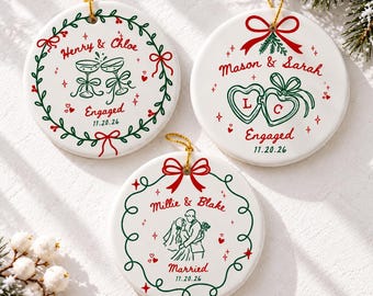 Custom Engagement Ornament, Engagement Gifts For Couples, First Christmas Married Ornament, Wedding Gift For Newlyweds, Bride and Groom Gift