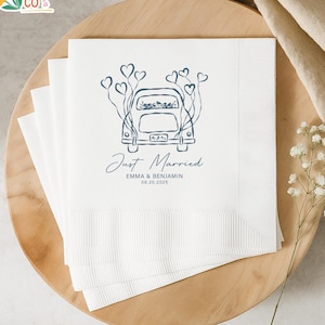 Personalized Wedding Napkins, Just Married Wedding Cocktail Napkins, Wedding Party Napkins, Wedding Table Decor, Bridal Shower Gifts