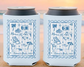 Beach Bachelorette Can Cooler, Bachelorette Party Can Cooler, Beach Trip Drink Holder, Bridal Team Party Favors, Beach Wedding Gifts