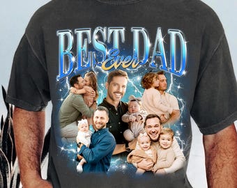 Camiseta personalizada con foto de papá (estilo bootleg), Camiseta "El mejor papá del mundo" con foto de los niños, Camiseta personalizada para el Día del Padre, Camiseta de rap estilo bootleg para papá, Regalo para papá primerizo