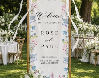 Custom Wedding Welcome Sign, Personalized Wedding Ceremony Signage, Floral Wedding Entrance Sign, Wedding Reception Decor