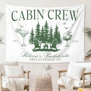 Camp Bachelorette Tapestry, Camping Bachelorette Party Banner, Cabin Crew Bachelorette Favors, Bach Party Backdrop, Bridal Shower Gifts,
