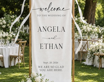 Personalized Vertical Wedding Welcome Sign, Custom Lace Wedding Sign, Fabric Wedding Decor, Wedding Banner With Names for Reception