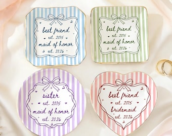 Personalized Bridesmaid Jewelry Dish, Custom Ceramic Ring Dish, Bridesmaid Proposal Gift, Friend Bestie Maid of Honor Trinket Tray
