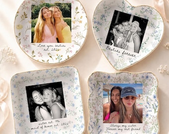 Custom Bestie Photo Jewelry Dish, Maid of Honor Ring Dish, Trinket Tray for Best Friend, Bridal Gift, Wedding Gift for Bridesmaid