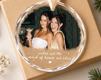 Personalized Besties Photo Ornament, Custom Maid Of Honor Vintage Photo Gift, Christmas Gift For Best Friends, Bridesmaid Gift For Her