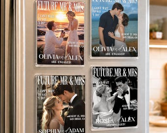 Custom Engagement Photo Magnet, First Christmas Engaged Newspaper Magnet, Newly Engaged Gift, Future Mr And Mrs Anniversary Gift