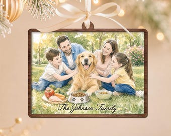 Personalized Family Photo Ornament, Portrait From Photo Family With Pet Ornament, Family Christmas Gifts, Family Picture Keepsake
