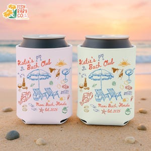 Coastal Bachelorette Party Can Cooler, Beach Bachelorette Can Holder, Beach Club Bachelorette Party Favors, Miami Bach Club Can Cooler
